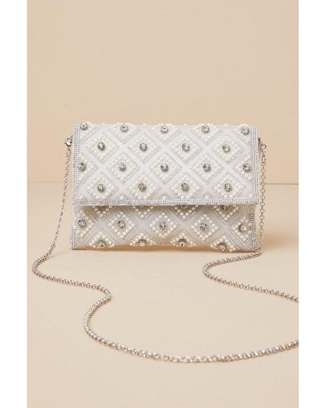 Lulus Natural Sparkly Passion Rhinestone Pearl Clutch