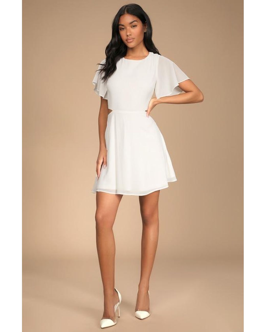 Lulus Natural Blissful Love Cutout Mini Skater Dress