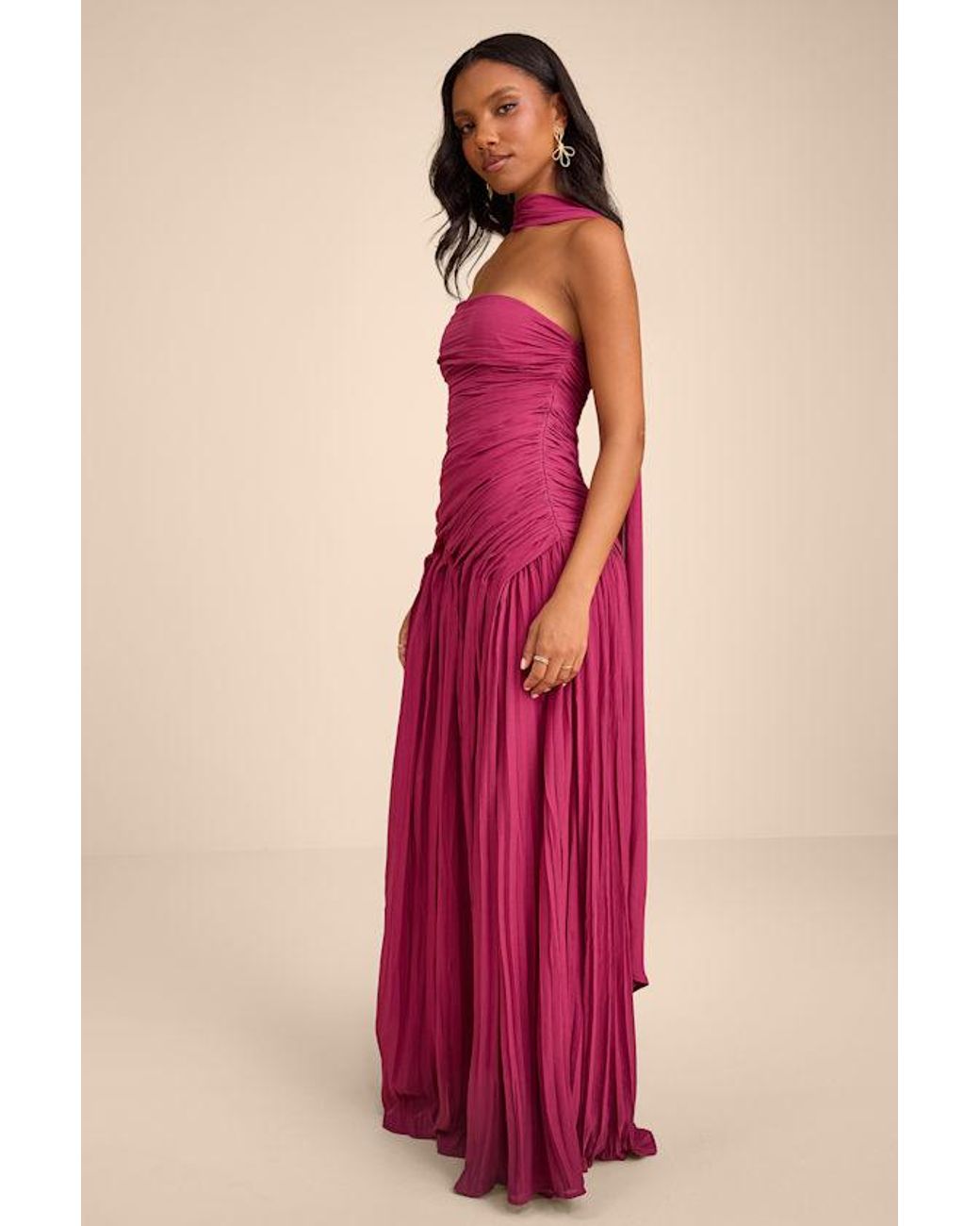 Lulus Red Nellie Pleated Maxi Dress And Scarf Set
