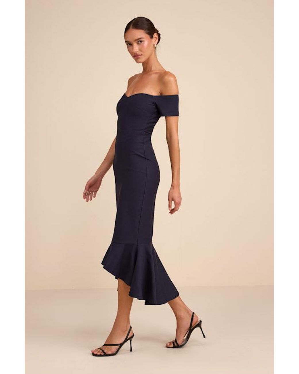 Lulus Blue How Much I Care Off-The-Shoulder Midi Dress
