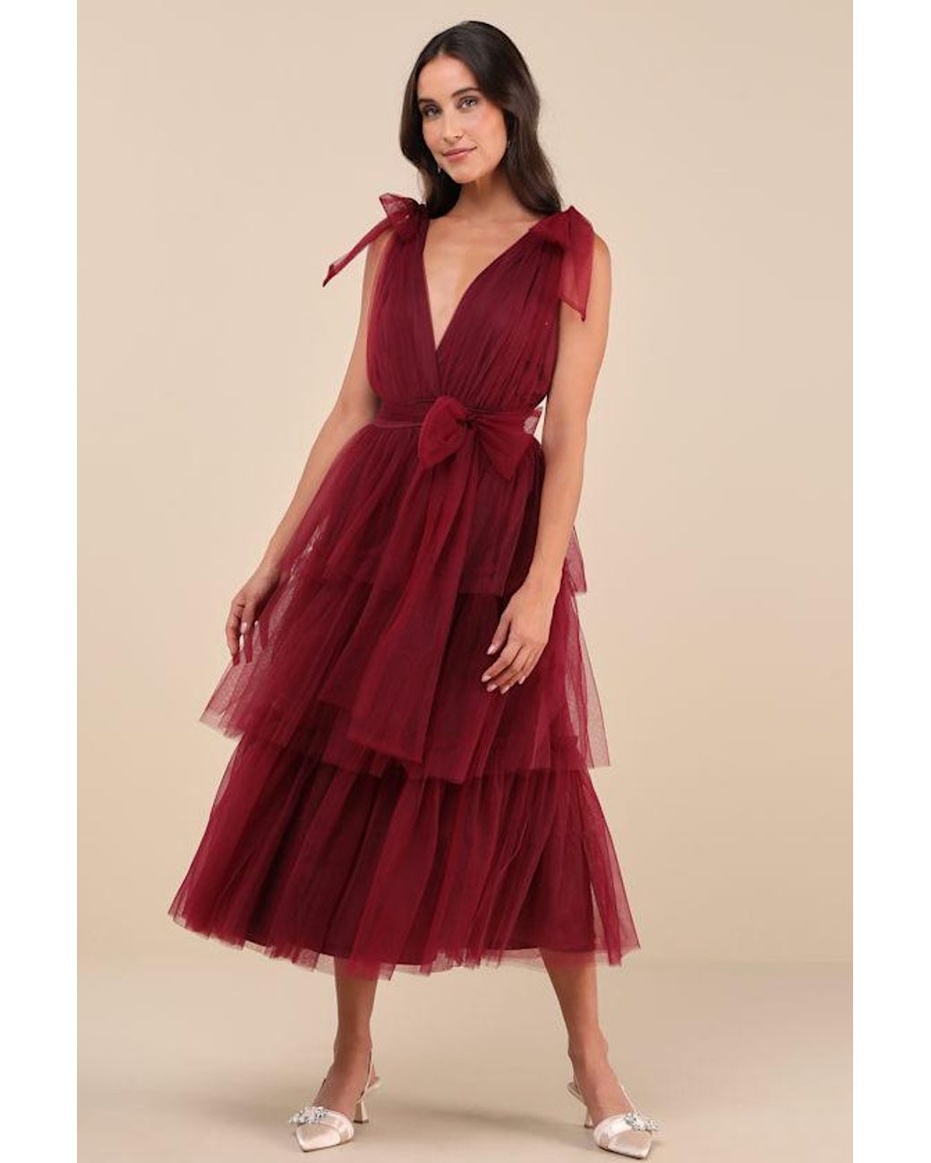 Lulus Flawless Arrival Tulle Tie-Strap Tiered Maxi Dress