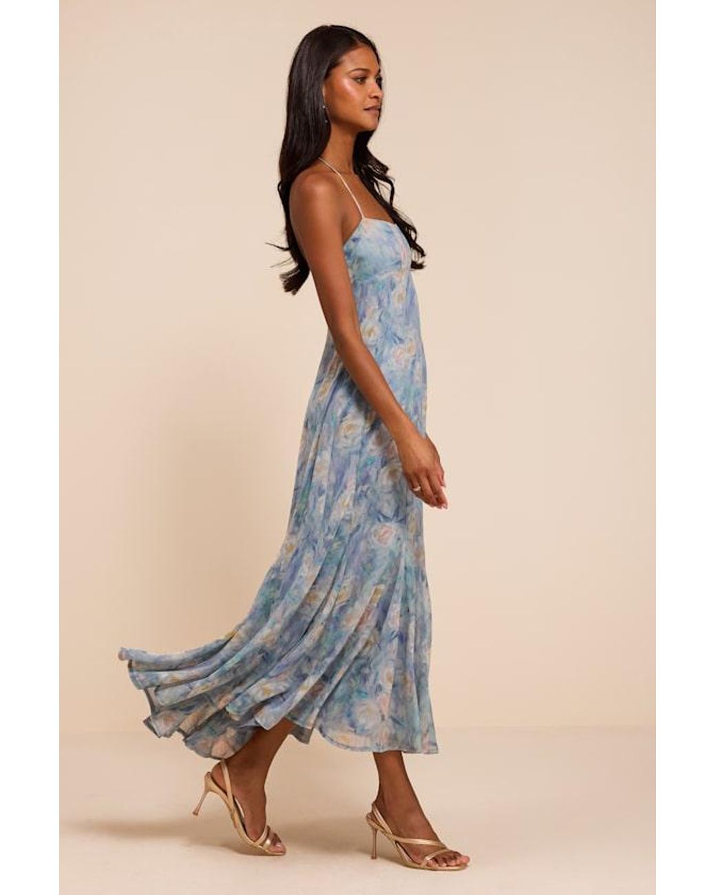 Lulus Blue Zaida Multi Floral Halter Midi Dress