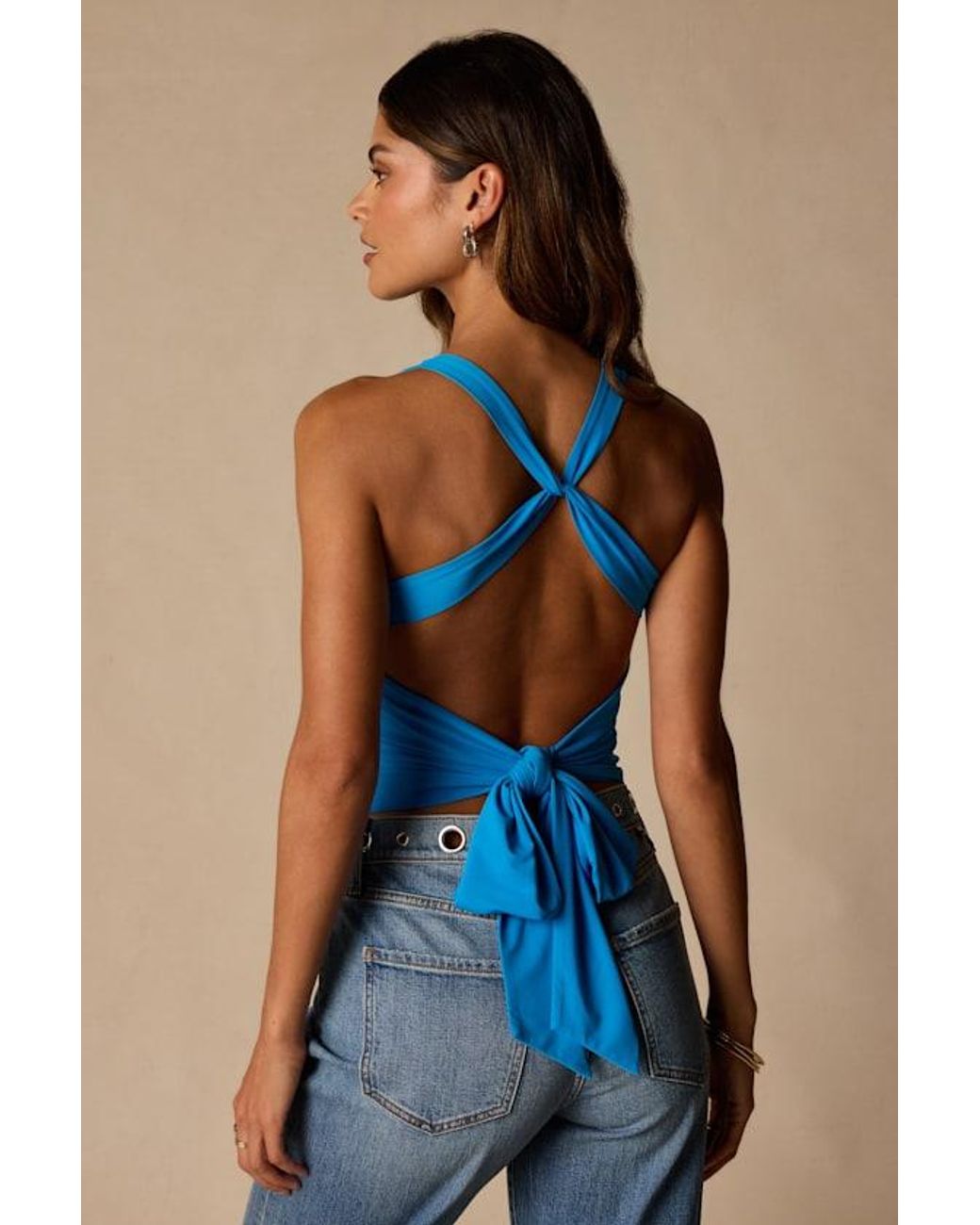 Lulus Blue Monroe Slinky Knit Tie-Back Top