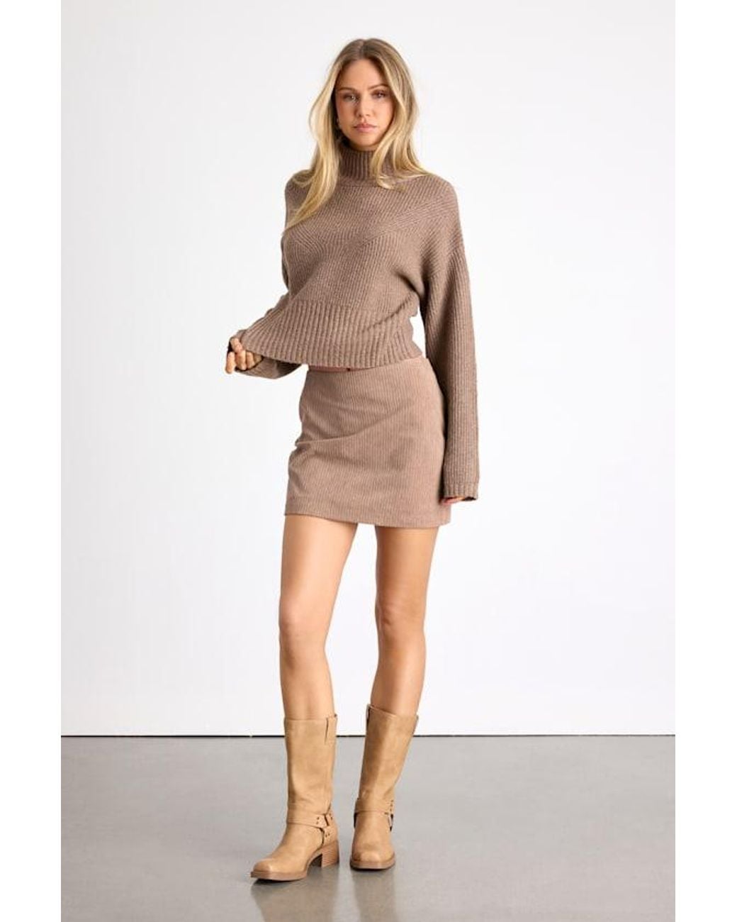 Lulus Brown Snuggly Days Cropped Mock Neck Sweater