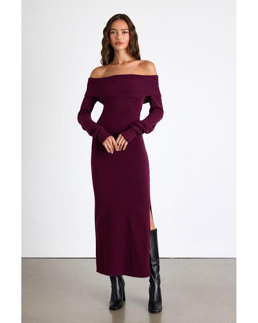 Lulus Ellie Dark Plum Sweater Bodycon Maxi Dress in Red | Lyst