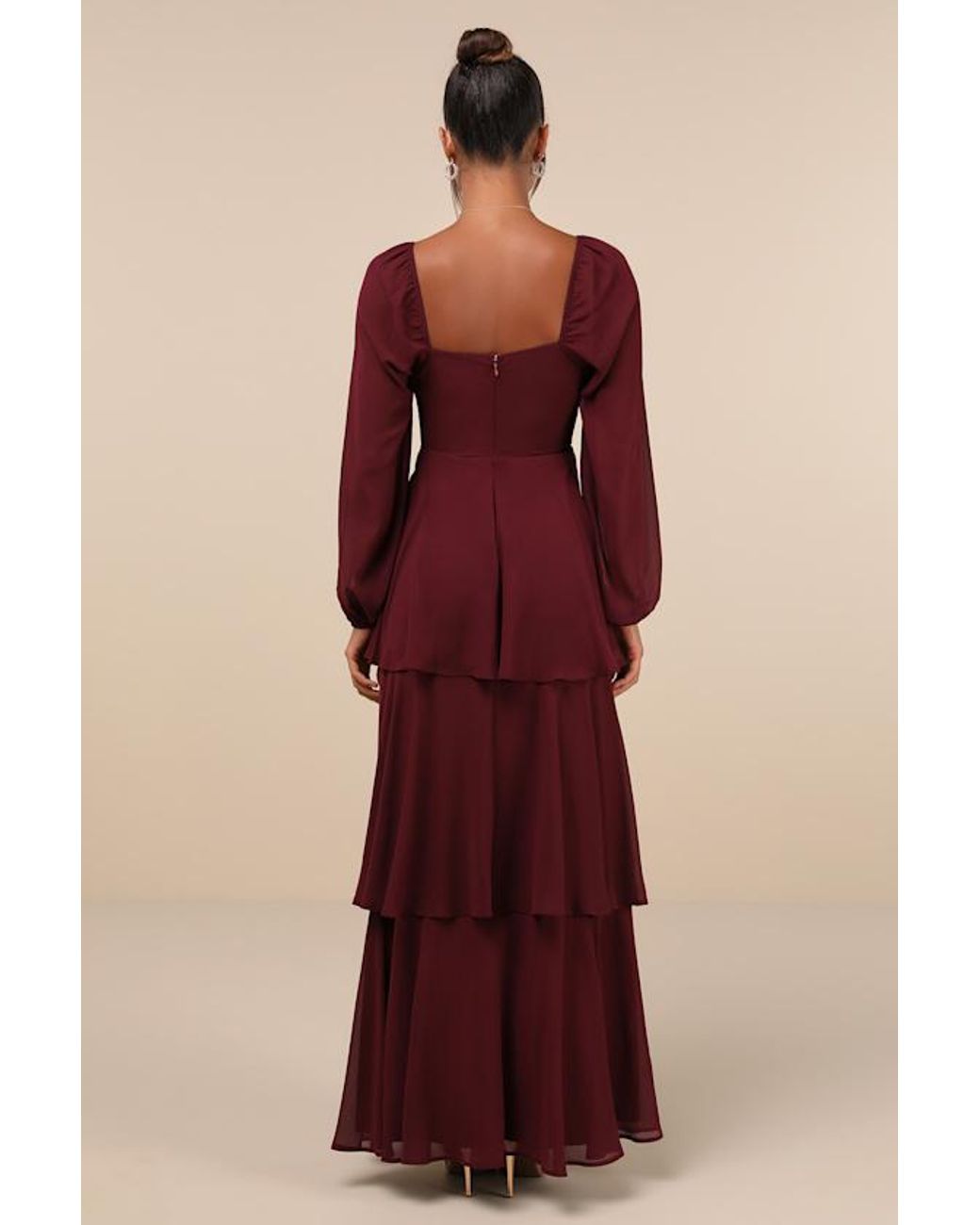 chinese dress ladies Louanne Slinky Long Sleeve Maxi Dress - Burgundy main image 0