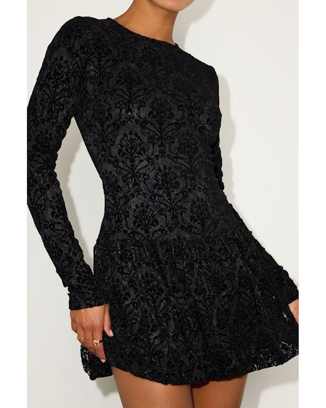 Lulus Black Veranda Lace Long Sleeve Drop Waist Mini Dress