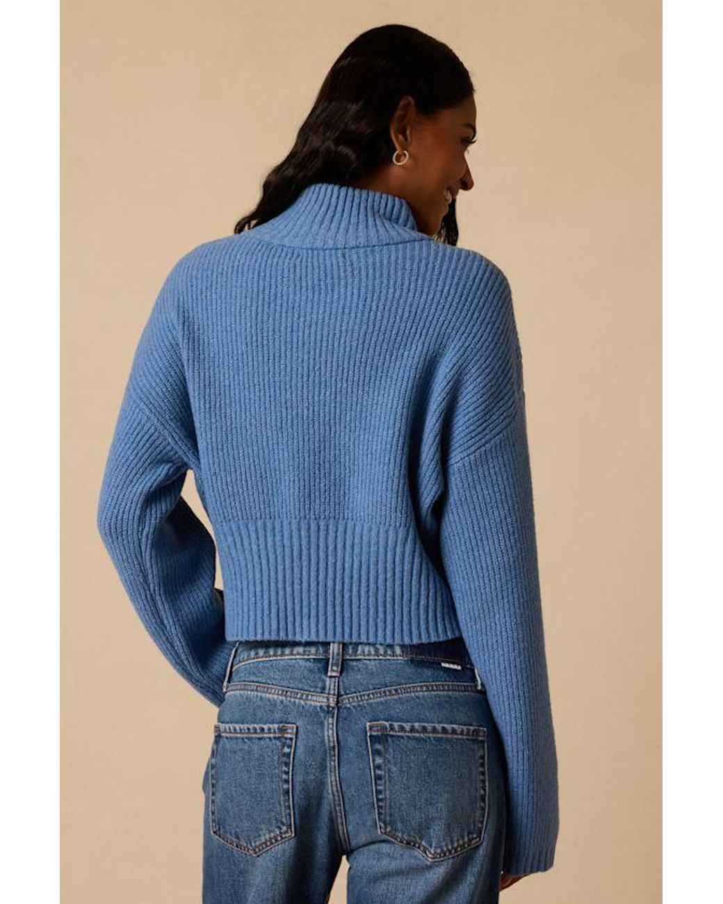 Lulus Blue Snuggly Days Cropped Mock Neck Sweater
