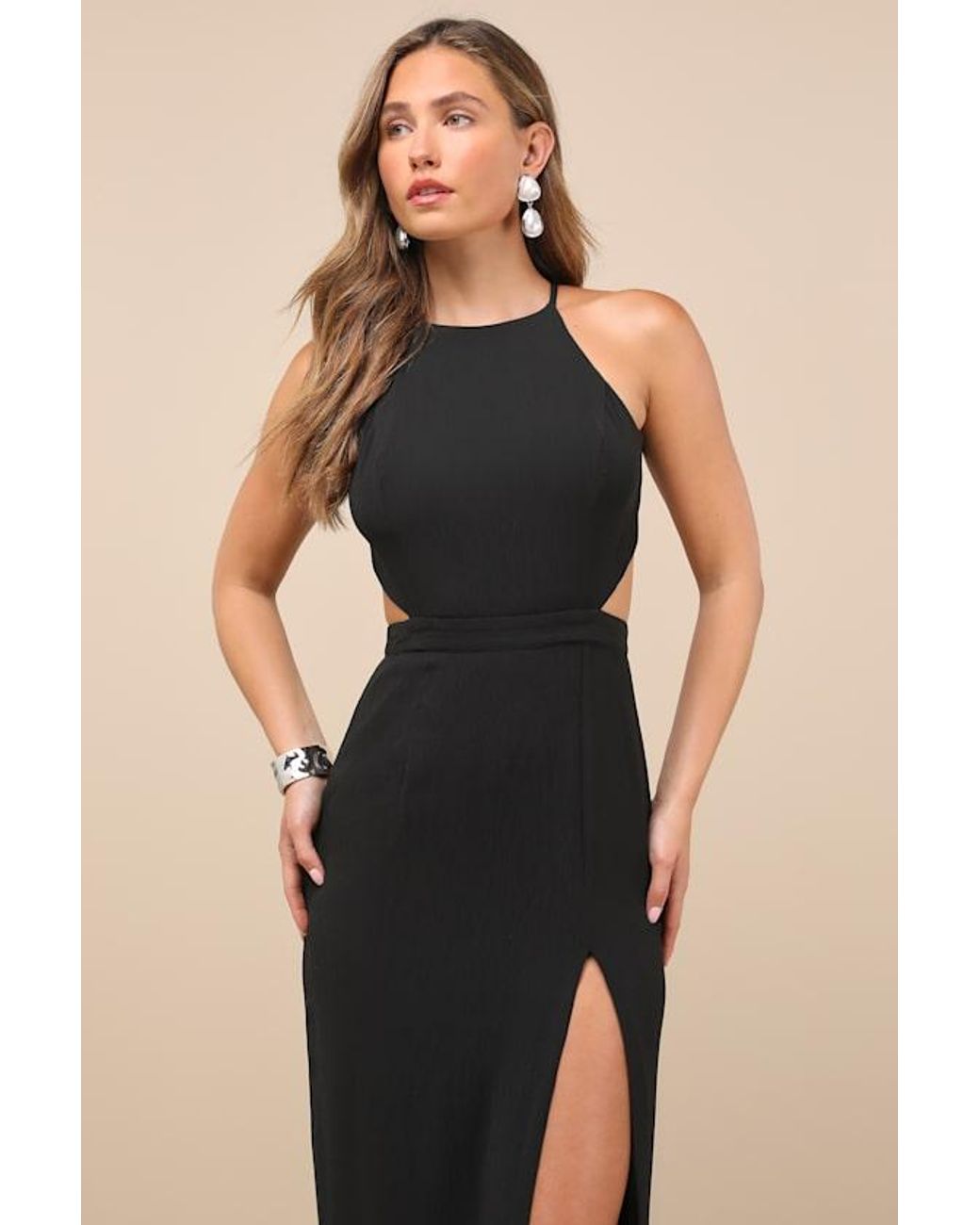 Lulus Blue Nettie Halter Backless Maxi Dress