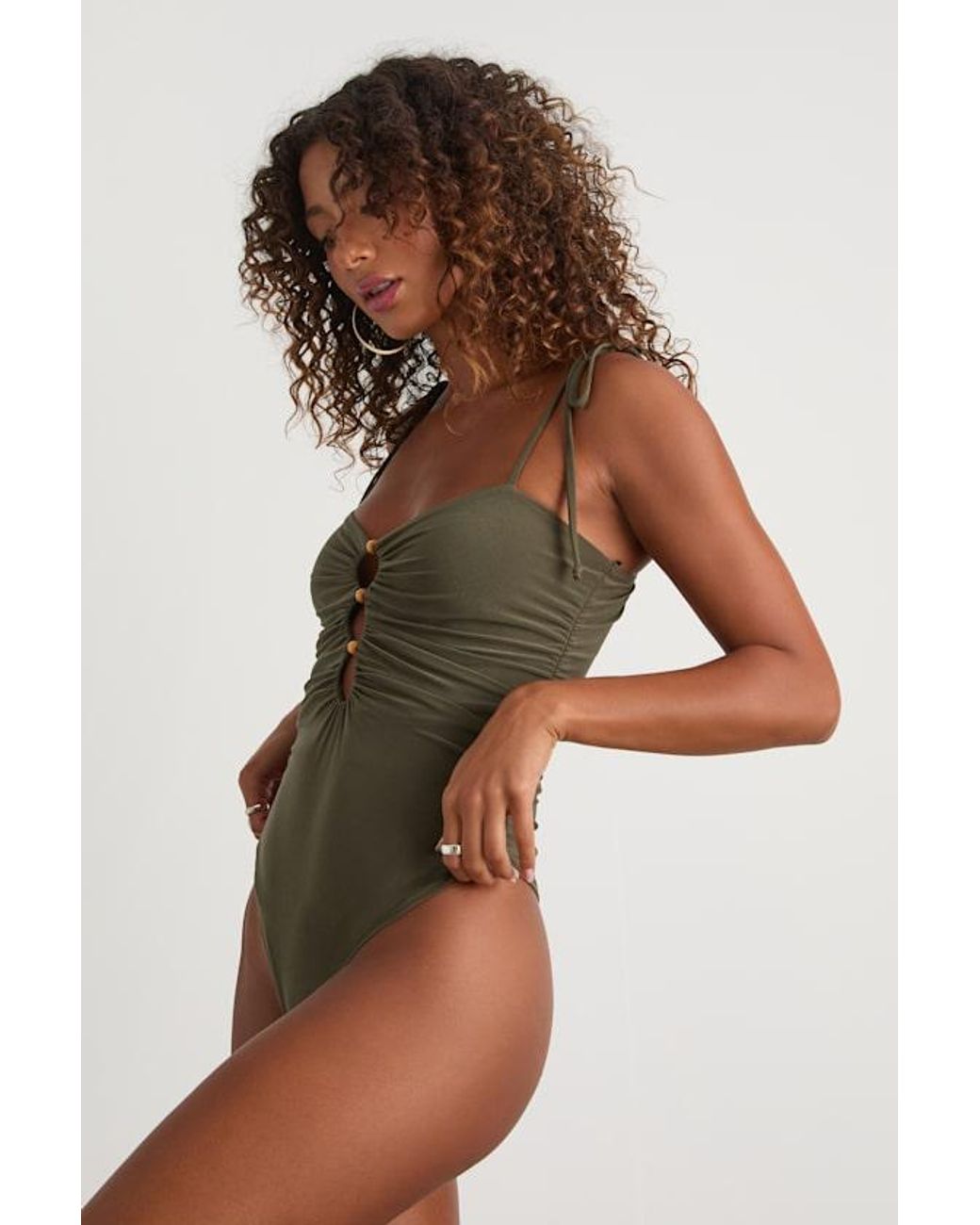 Lulus Green Zaynah Tie-Strap Cutout Bodysuit