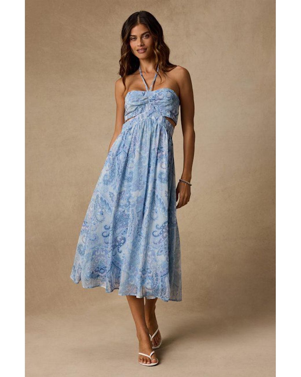 Lulus Blue Dimitra Paisley Print Halter Midi Dress