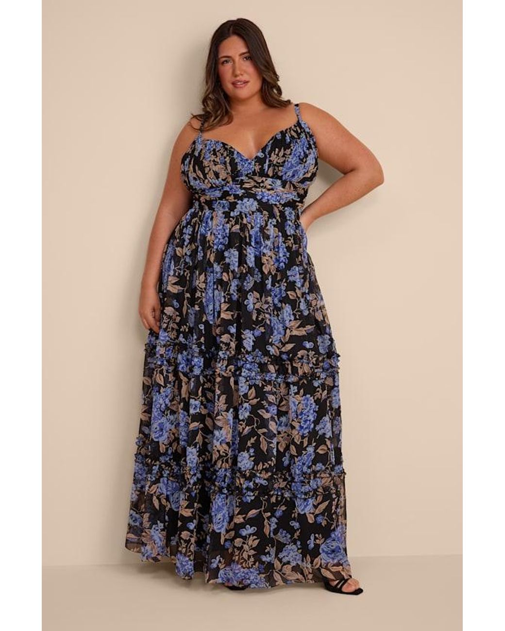 Lulus Blue Niora And Floral Pleated Maxi Dress