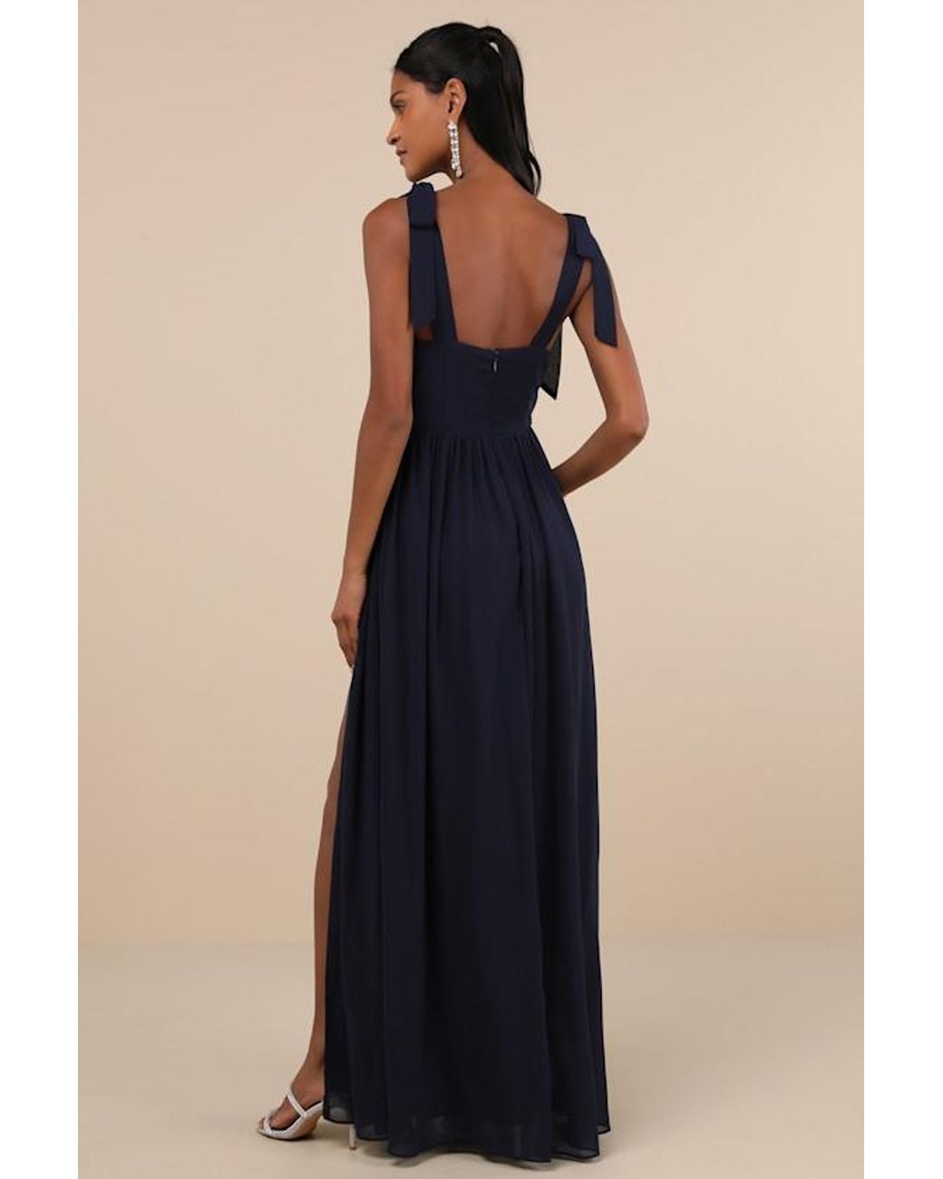 Lulus Blue Radiant Charisma Chiffon Ruched Tie-Strap Maxi Dress