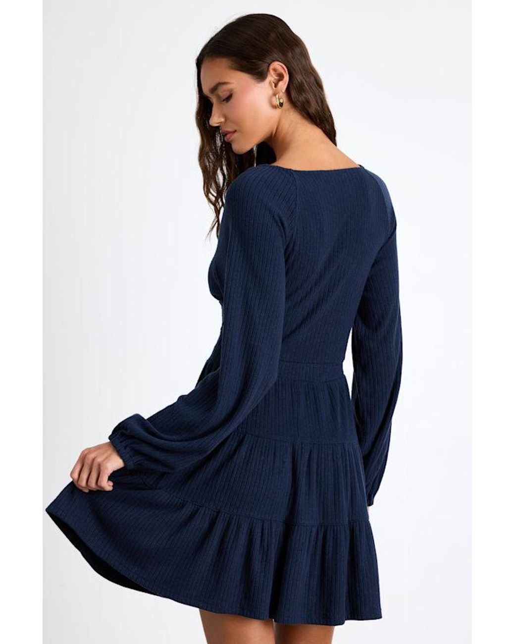 Lulus Blue Adorable Option Dark Long Sleeve Mini Sweater Dress
