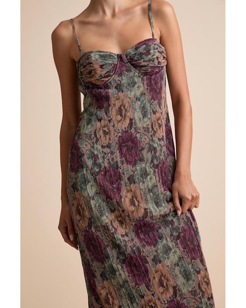 Lulus Natural Kendlyn Multi Floral Plisse Maxi Dress