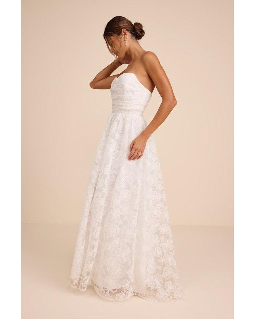 Lulus Natural Roslyn Embroidered Strapless Bustier Maxi Dress
