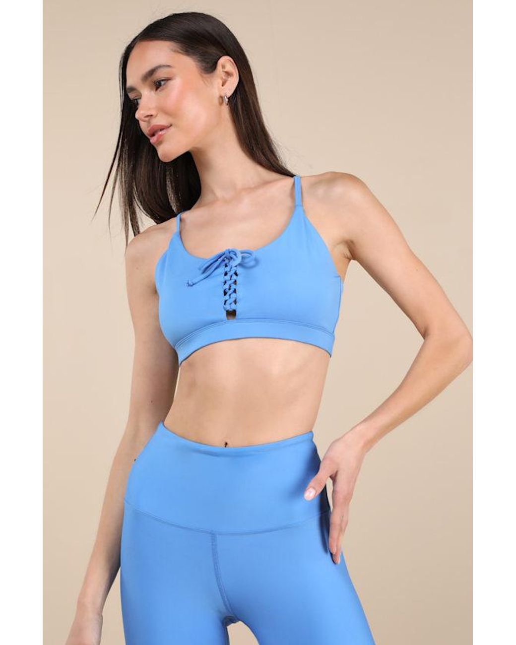 Year Of Ours Blue Cindy Lace-Up Racerback Sports Bra