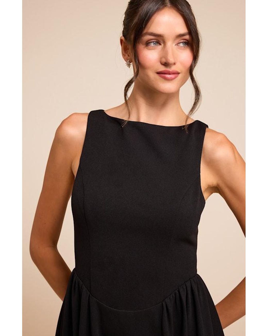 Lulus Black Kenly Boat Neck Cutout Midi Dress