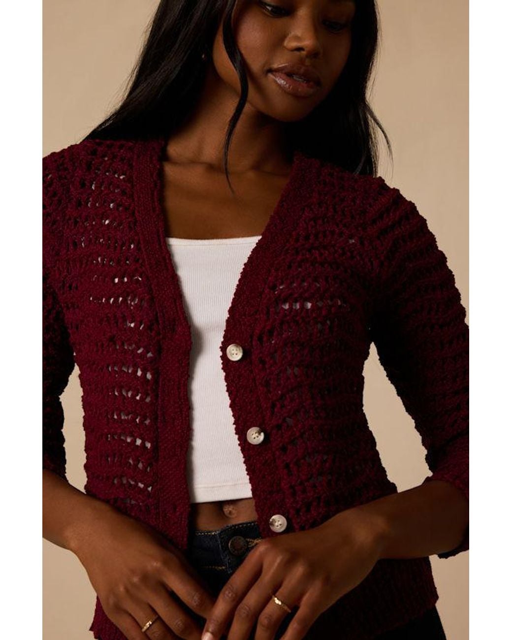 Lulus Blue Breezy Attitude Berry Loose Knit Button-Up Cardigan Sweater
