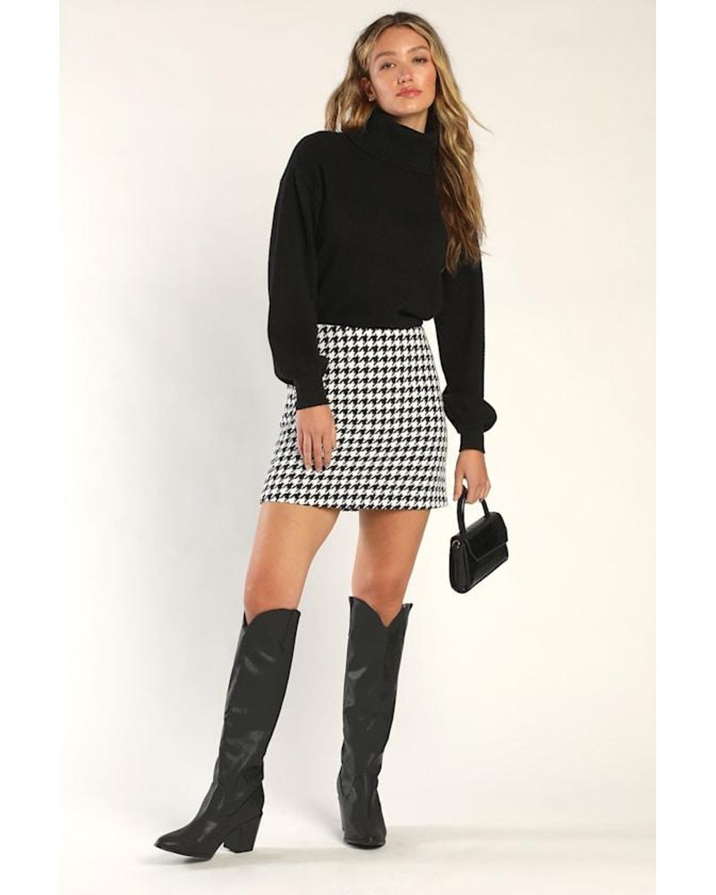 Lulus Black Preppy Poise Houndstooth Mini Skirt