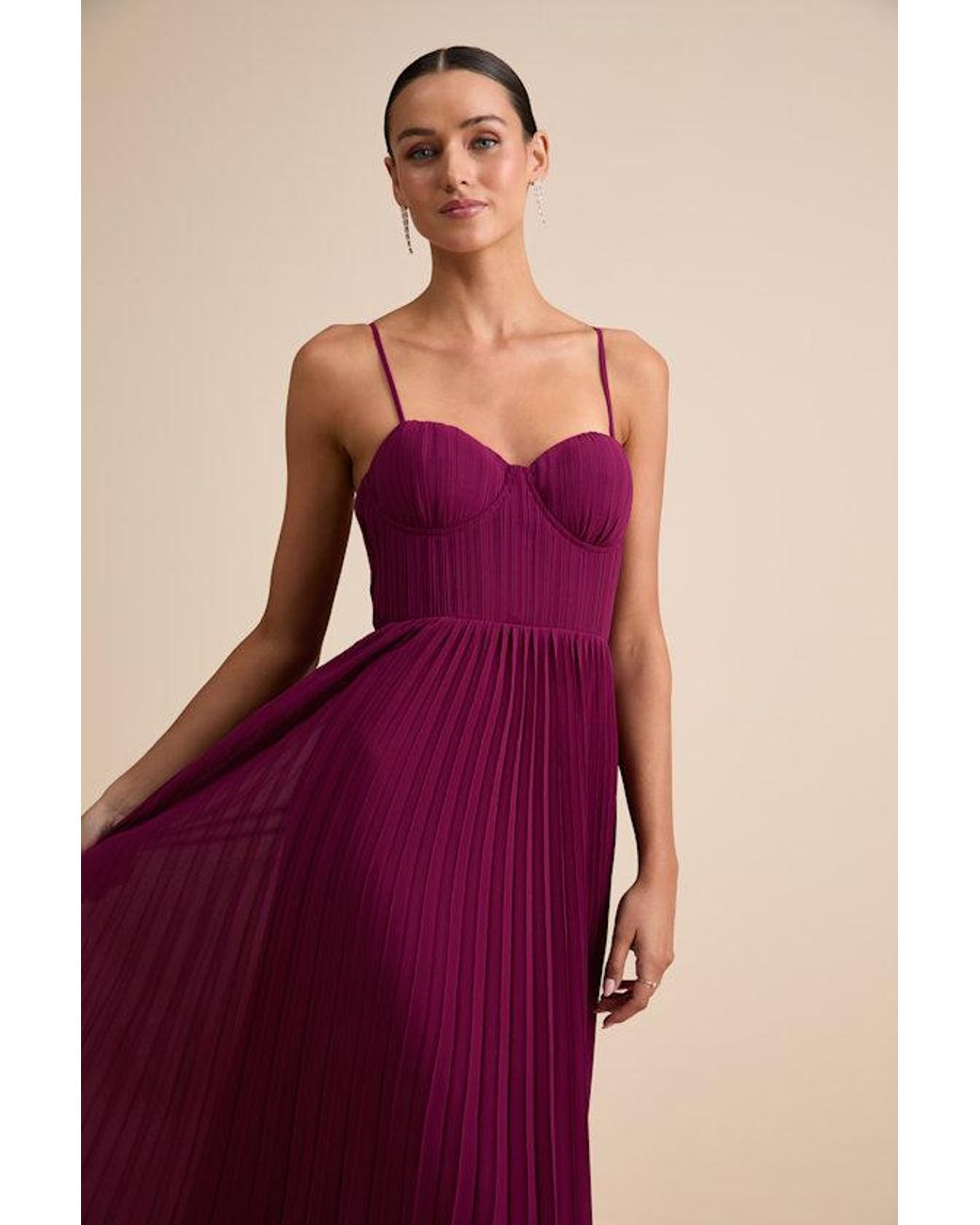 Lulus Purple Admirable Elegance Plum Pleated Bustier Maxi Dress