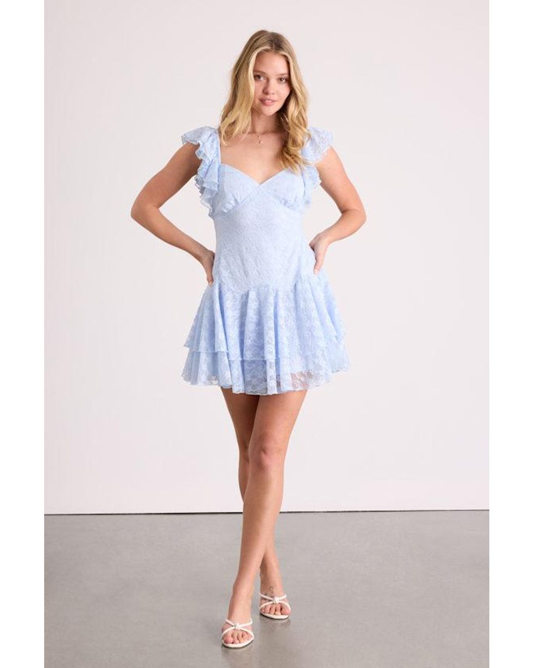 Lulus White Sabriella Lace Tiered Mini Dress
