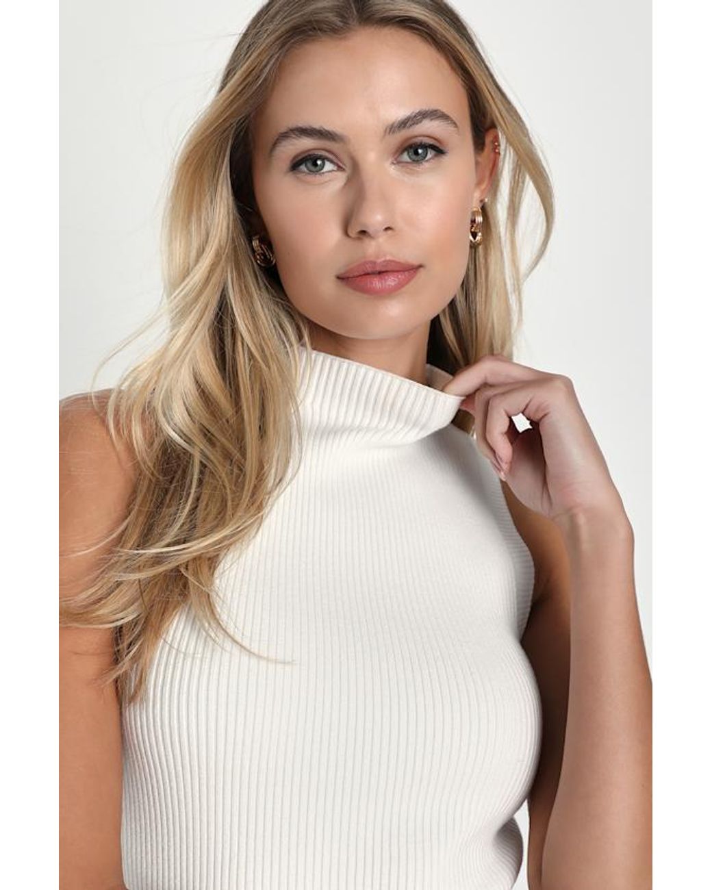 Lulus White Seasonal Sophistication Ribbed Mock Neck Sweater Tank Top