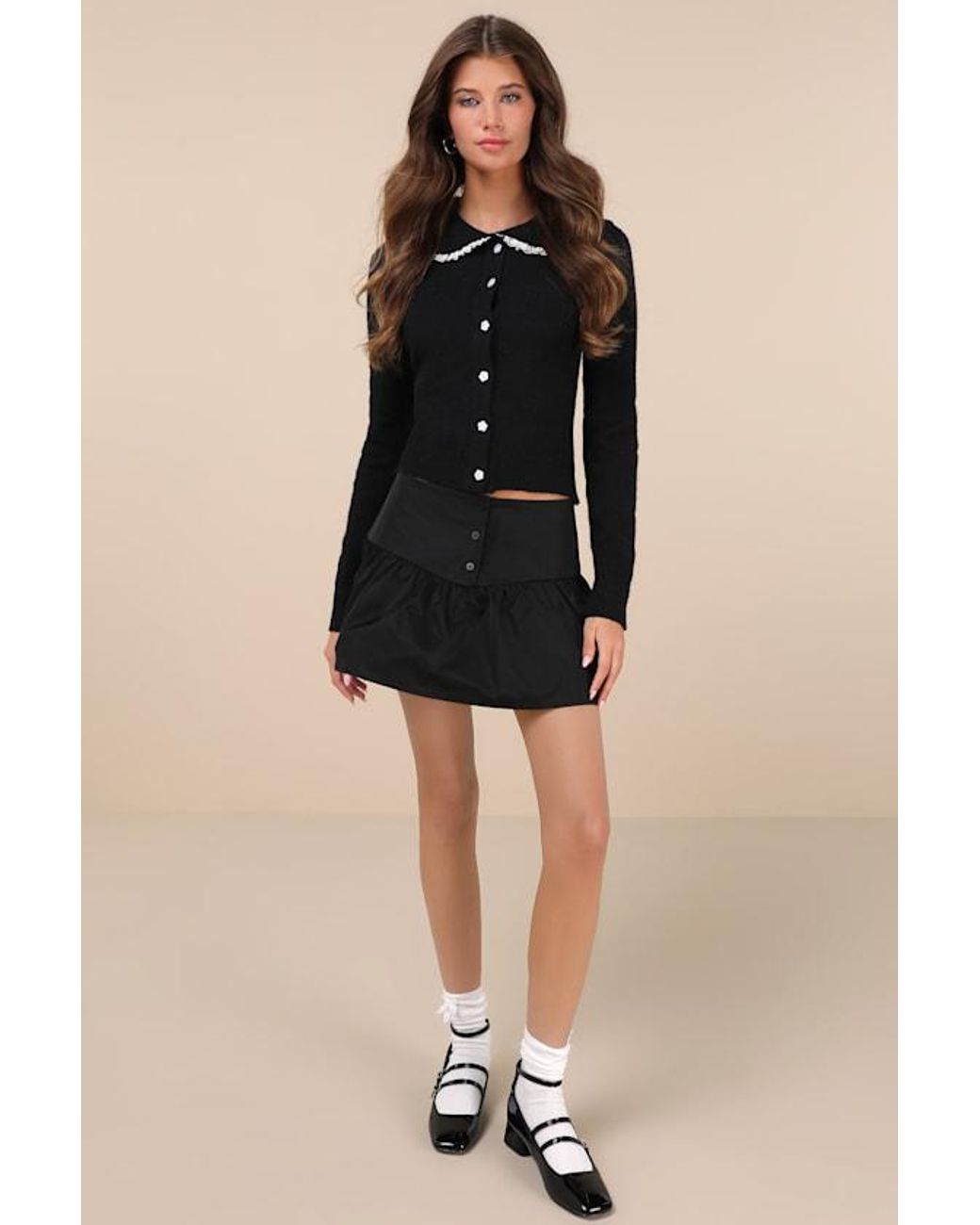 Motel Black Rantifu Button-Front Mini Skirt