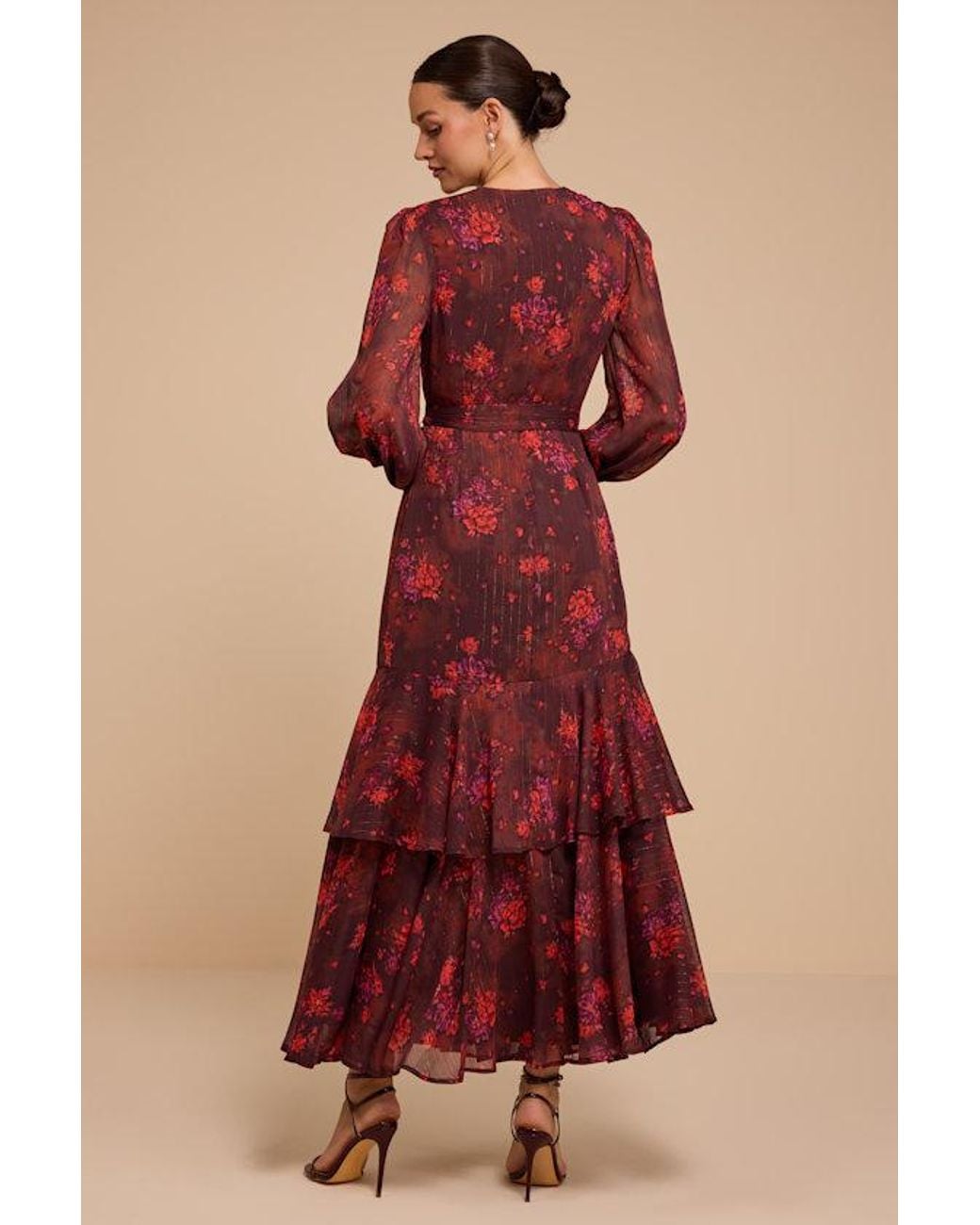 Lulus Red Gianno Floral Print Wrap Midi Dress