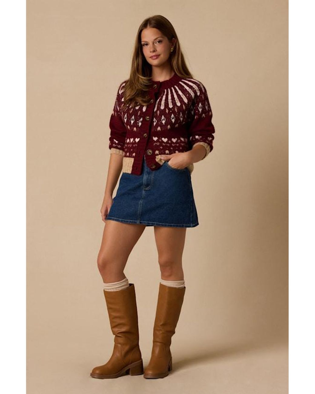 Lulus Red Promise Fair Isle Cardigan