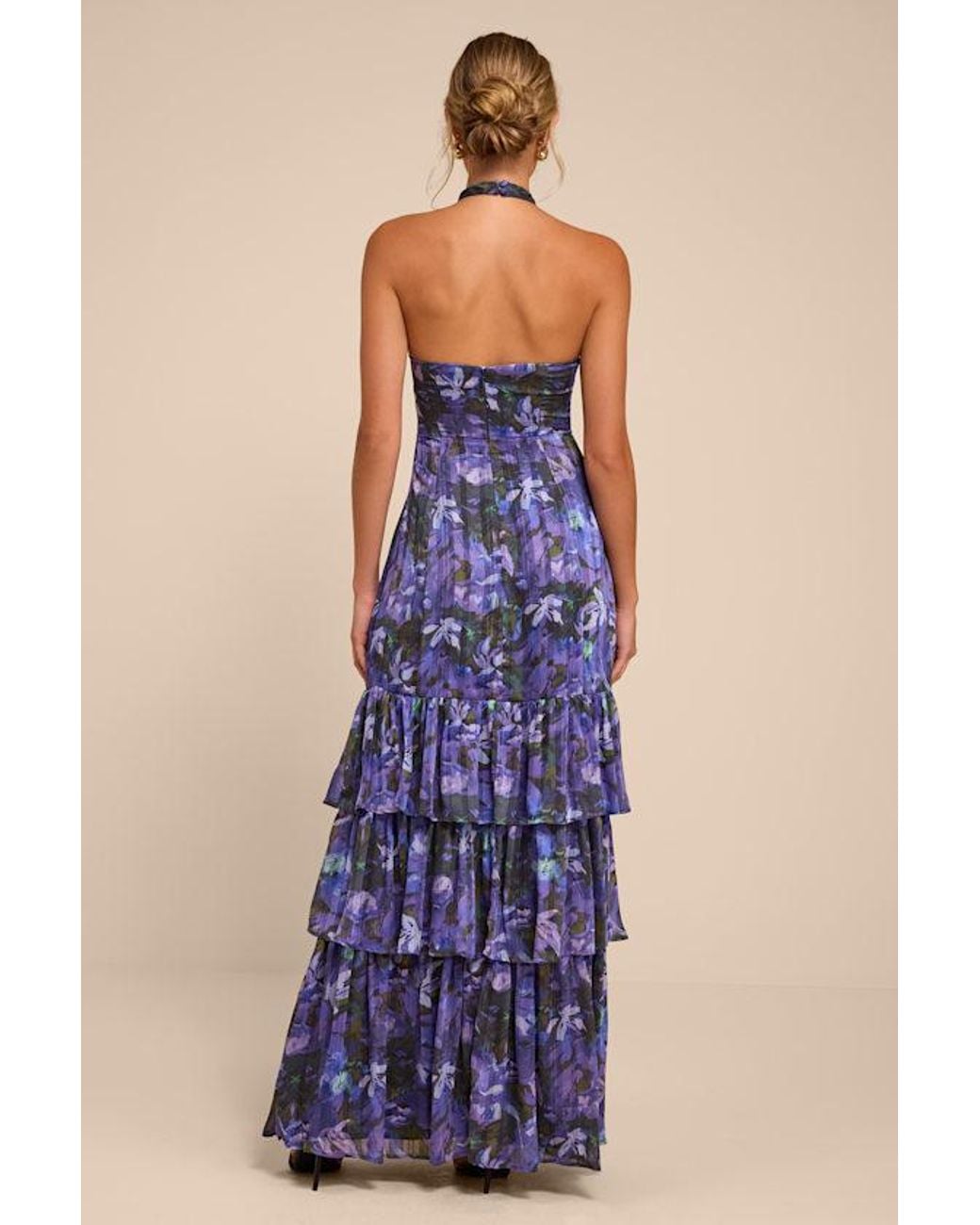Lulus Blue Lucine Floral Tiered Maxi Dress