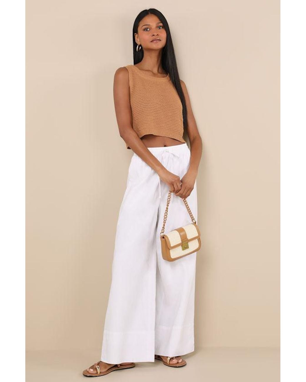 Lulus Natural Brisa Cuffed Wide-Leg Pants