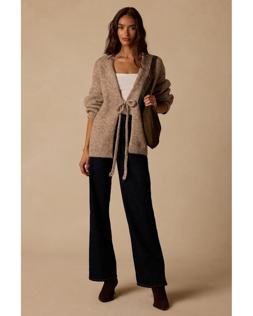 Lulus Natural Camden Marled Tie-Front Cardigan