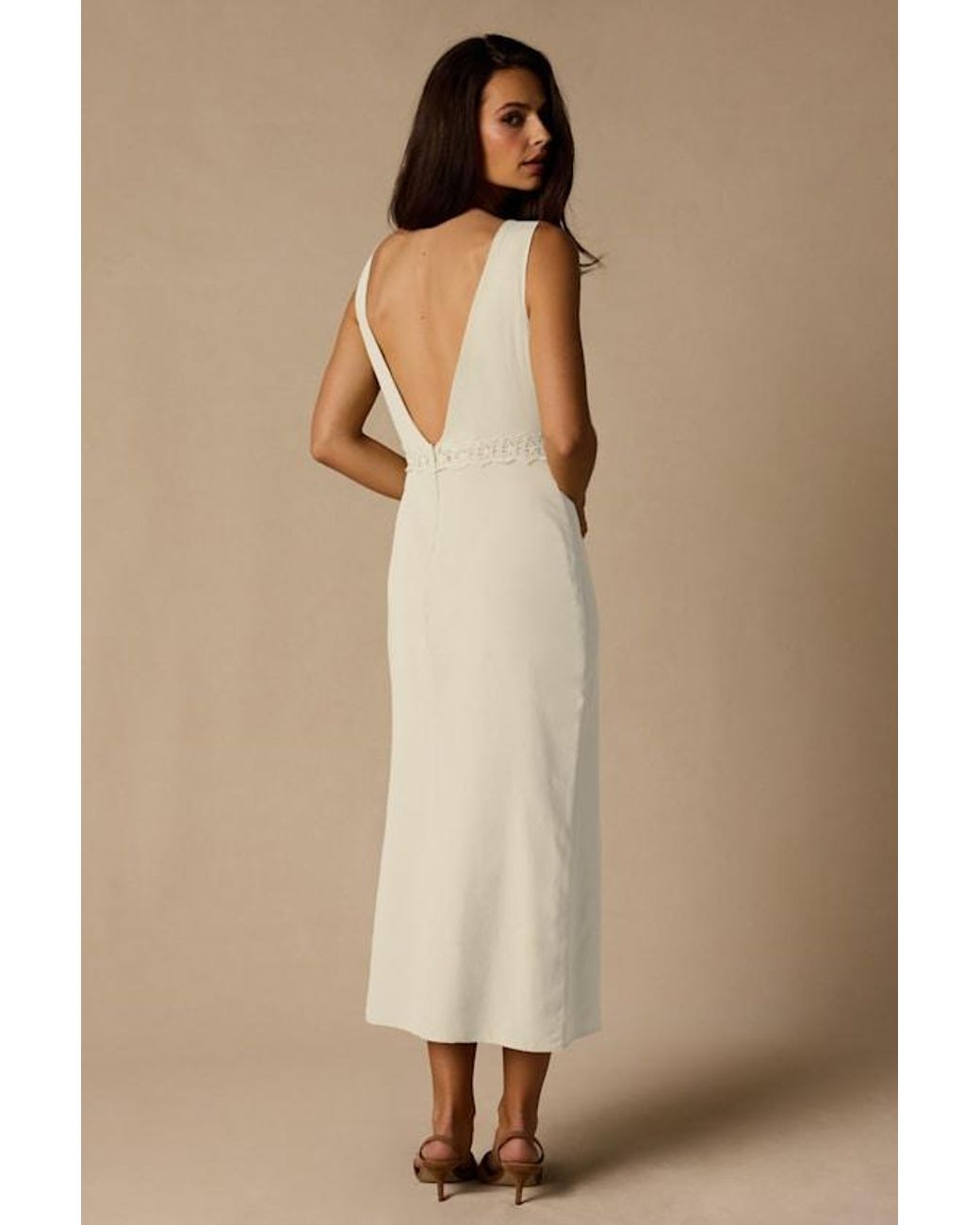 Lulus Natural Connie Lace Tie-Front Midi Dress