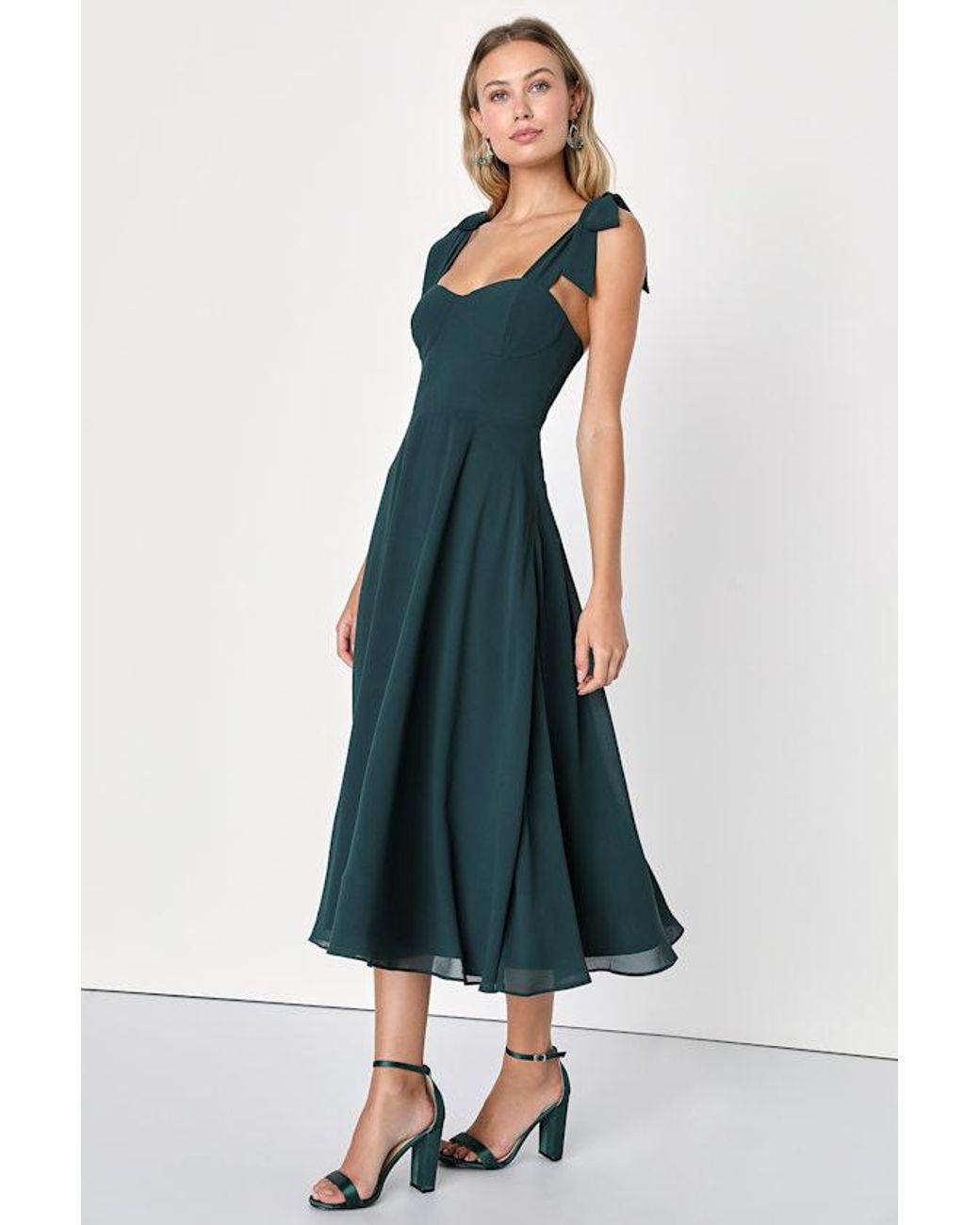 Lulus Blue Sophisticated Charisma Dark Tie-Strap A-Line Midi Dress