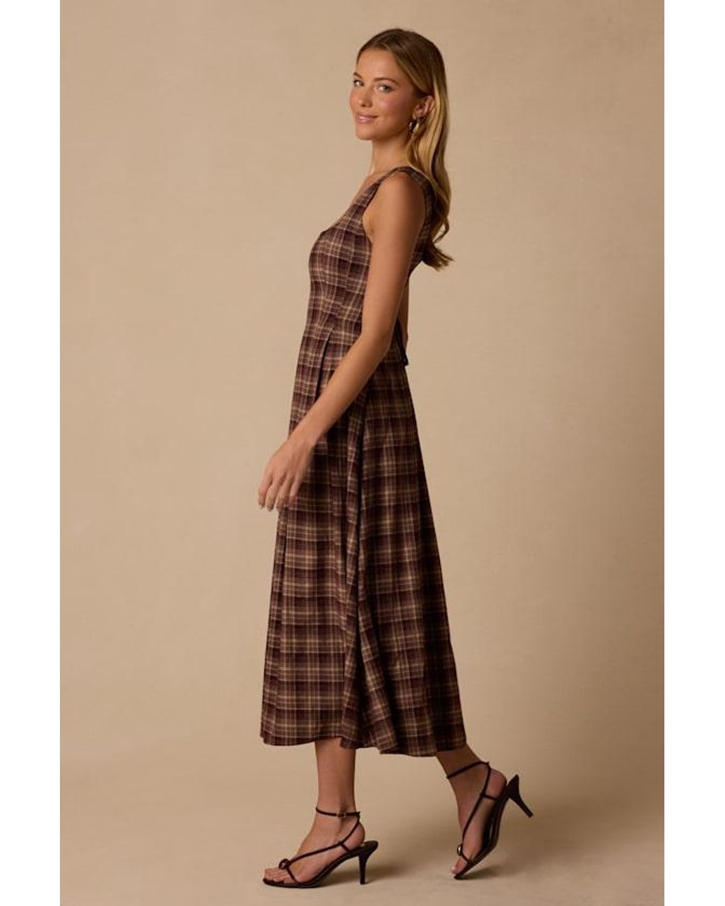 Lulus Natural Dolly Plaid Maxi Dress