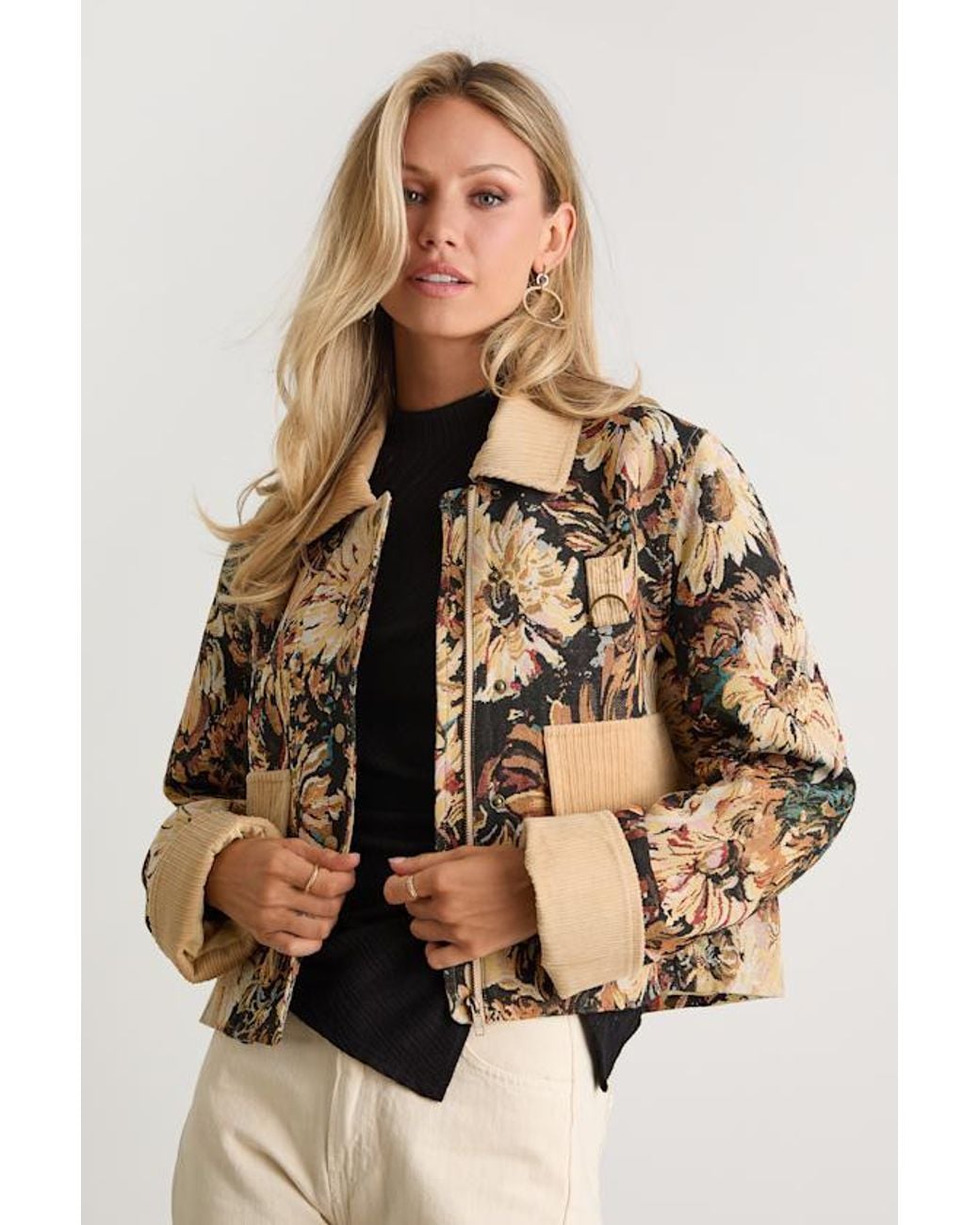 Lulus Brown Morrina And Floral Jacquard Barn Jacket