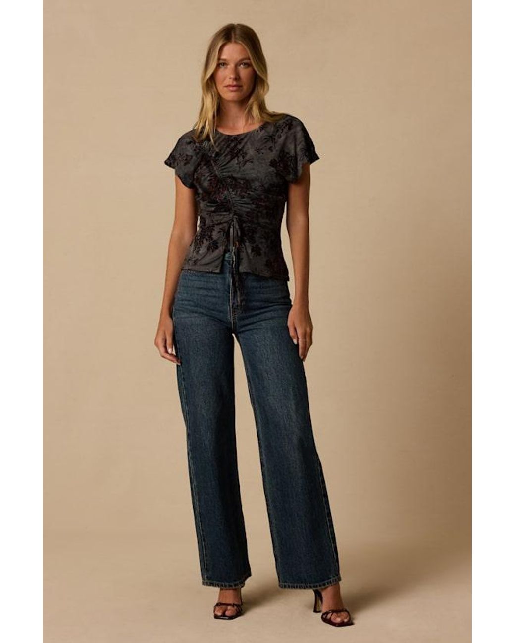 Lulus Black Misty Velvet Floral Drawstring Top