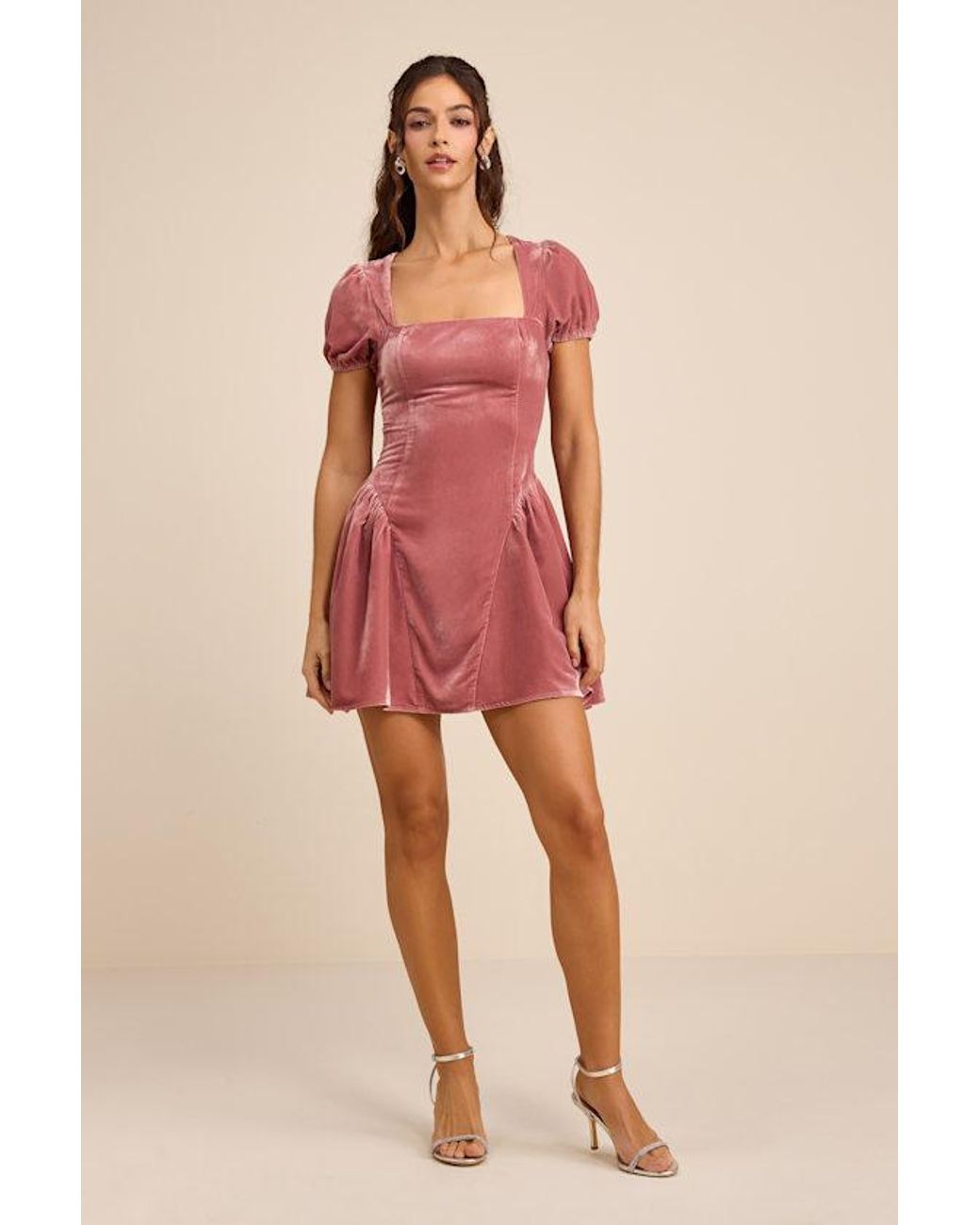 Lulus Red Louisa Velvet Puff Sleeve Mini Dress