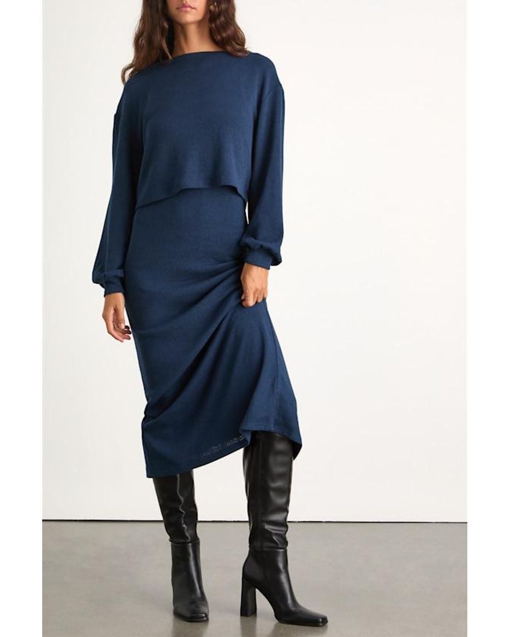 Lulus Blue Marvelous Match Knit Two-Piece Midi Dress & Sweater Set