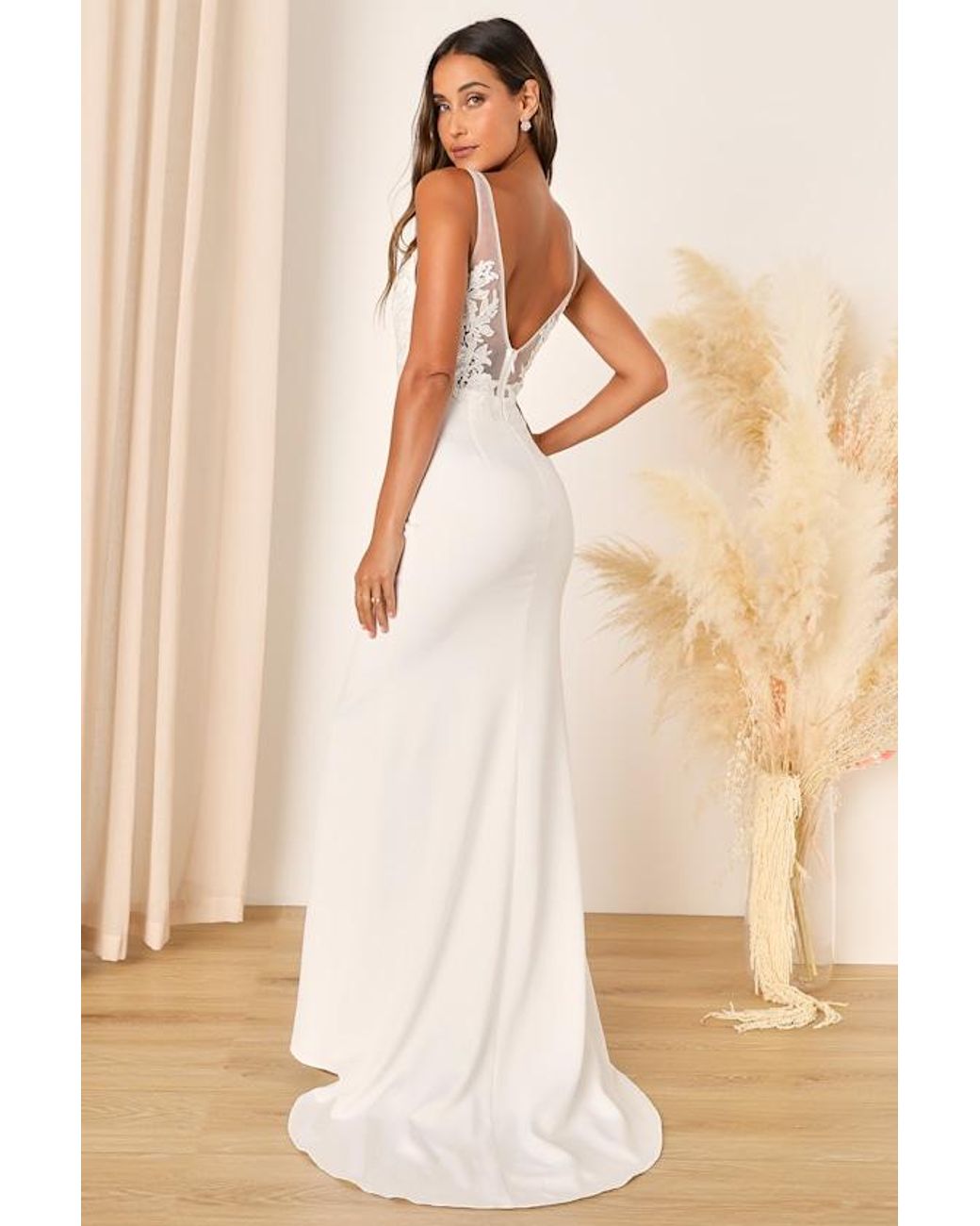 Lulus Natural Precious Promise Satin Embroidered Lace Mermaid Maxi Dress