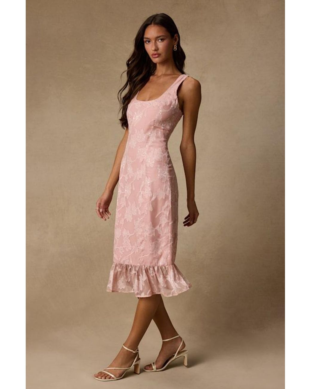 Lulus Pink Elani Floral Burnout Trumpet Midi Dress