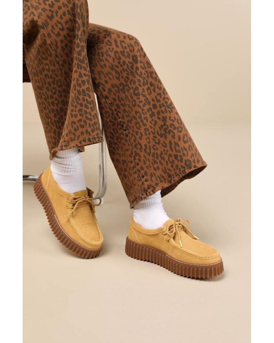 Clarks Brown Torhill Bee Golden Suede Leather Flatform Lace-Up Loafers