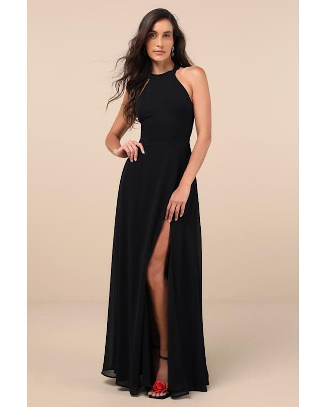 chinese dress ladies LuLus Blue Crochet Maxi Halter Dress with Thigh High Slit. Size S   eBargainsAndDeals Vintage Store