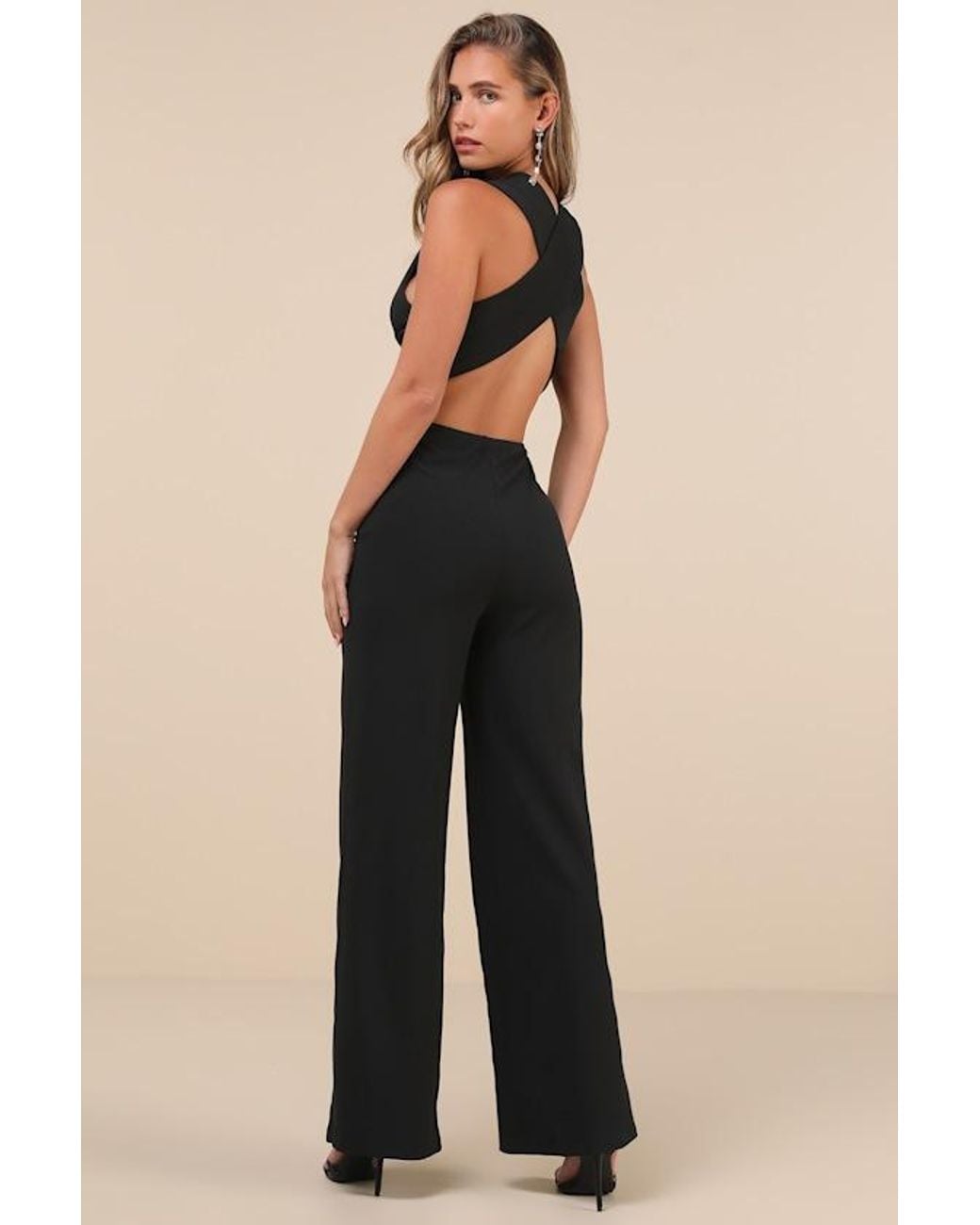 Lulus Black Thinking Out Loud Backless Jumpsuit