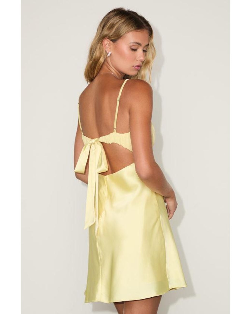Lulus Yellow Jola Mixed Media Tie-Back Mini Dress