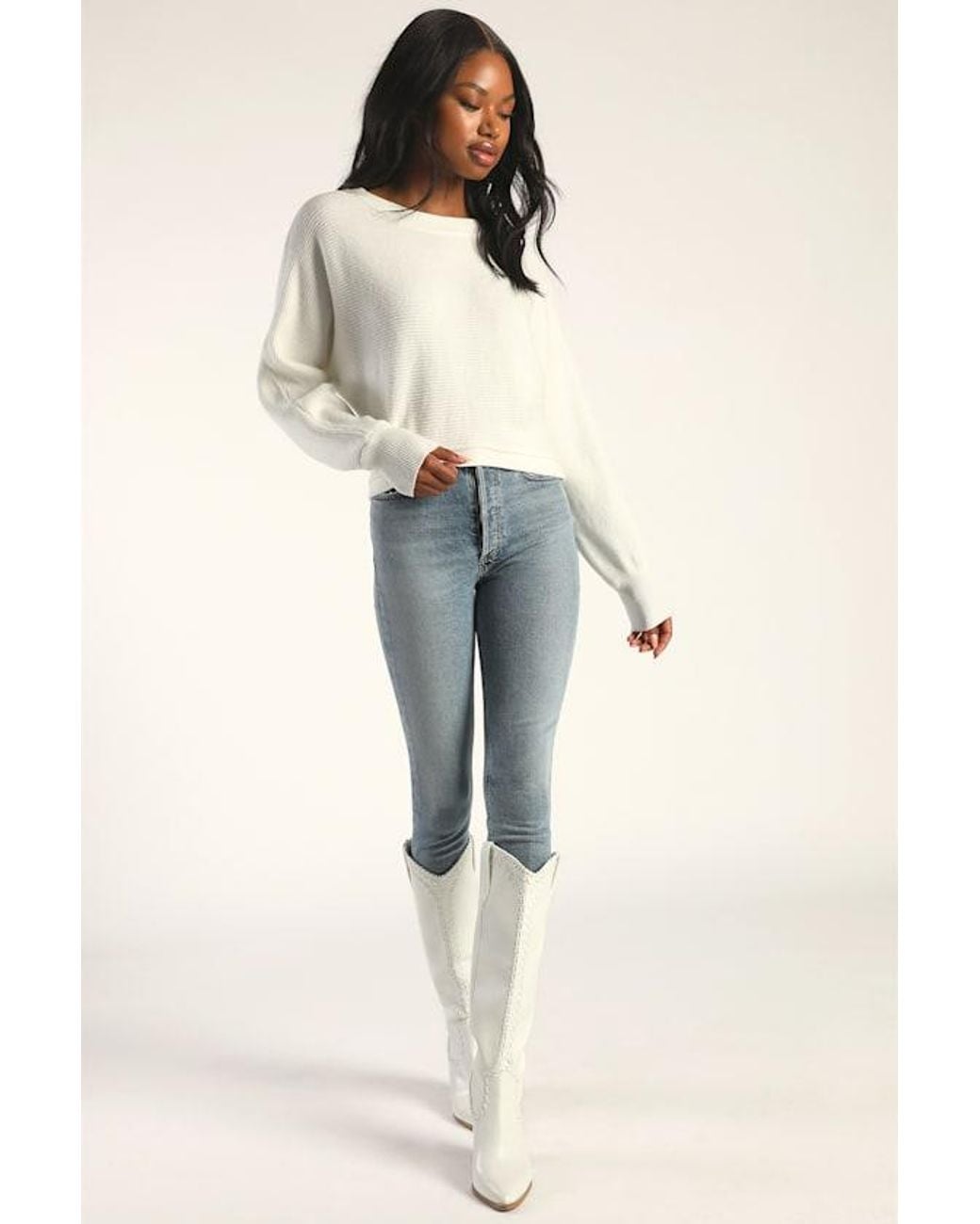 Lulus White Fireside Flirt Ribbed Cropped Pullover Sweater