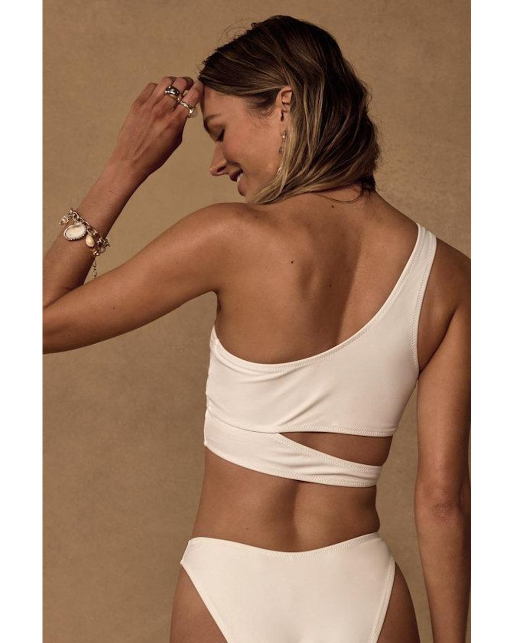 Lulus White Sun And Games One-Shoulder Cutout Bikini Top