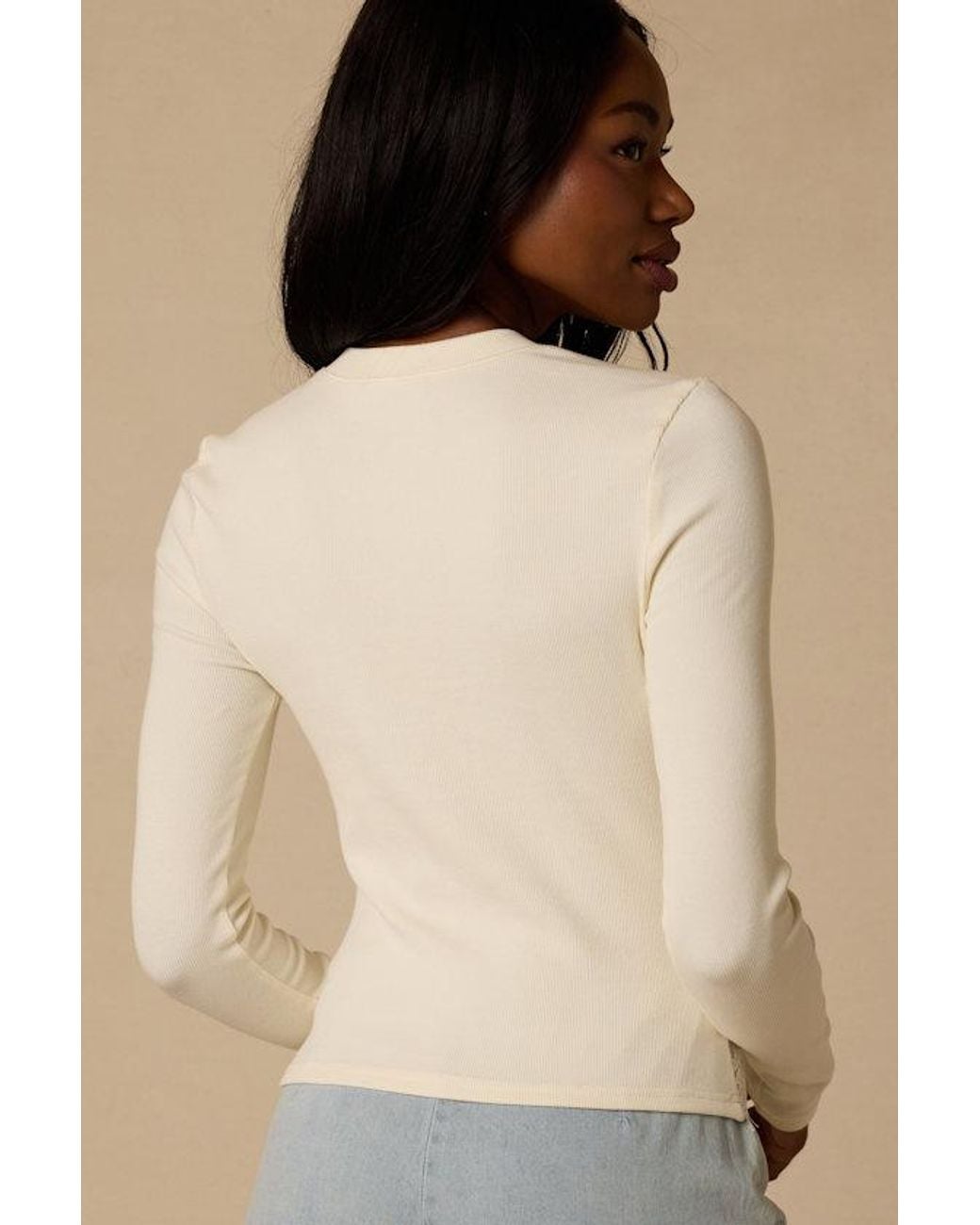 Lulus Natural Clarise Ribbed Knit Lace Long Sleeve Top
