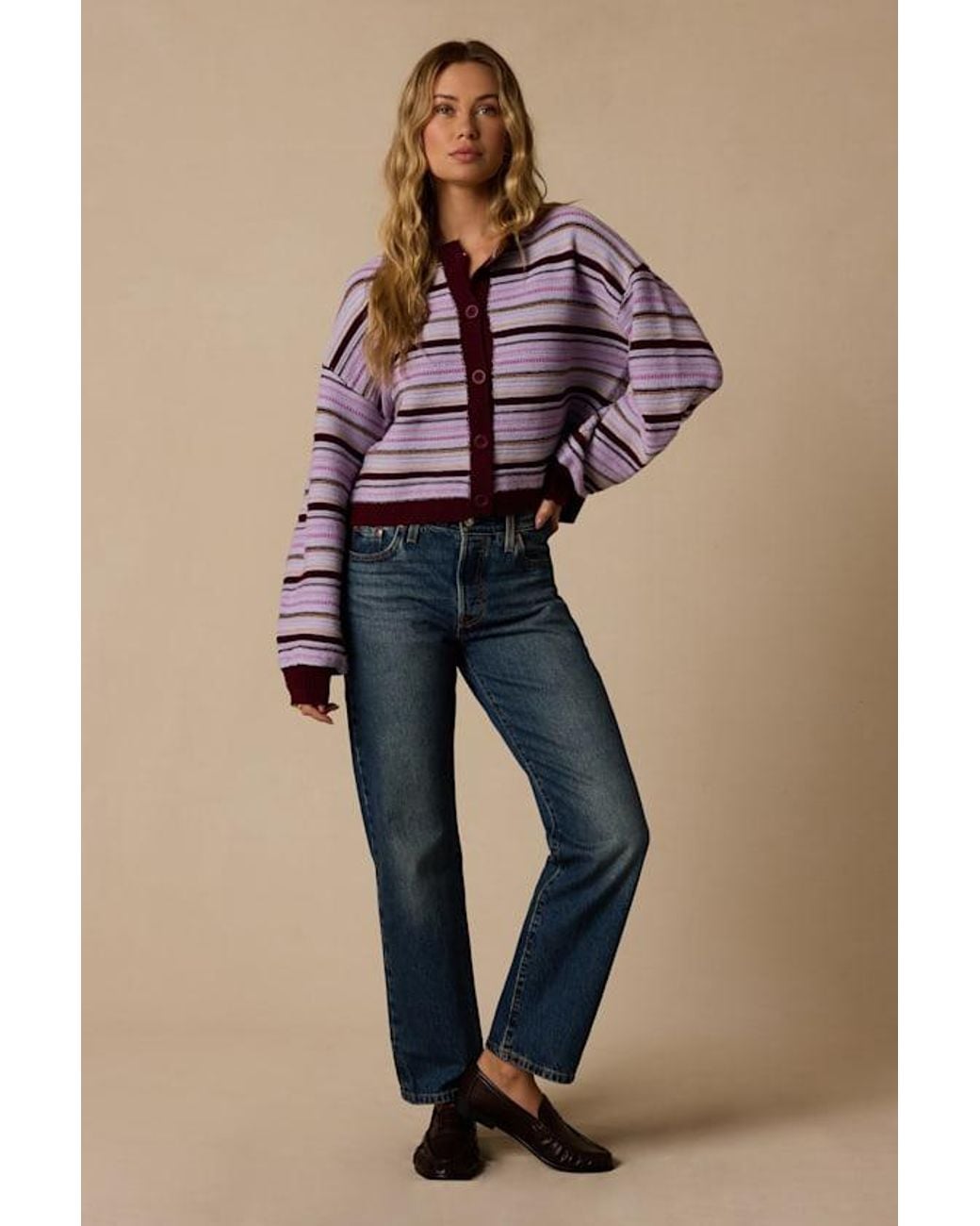 Lulus Purple North Beach Multi Stripe Cardigan
